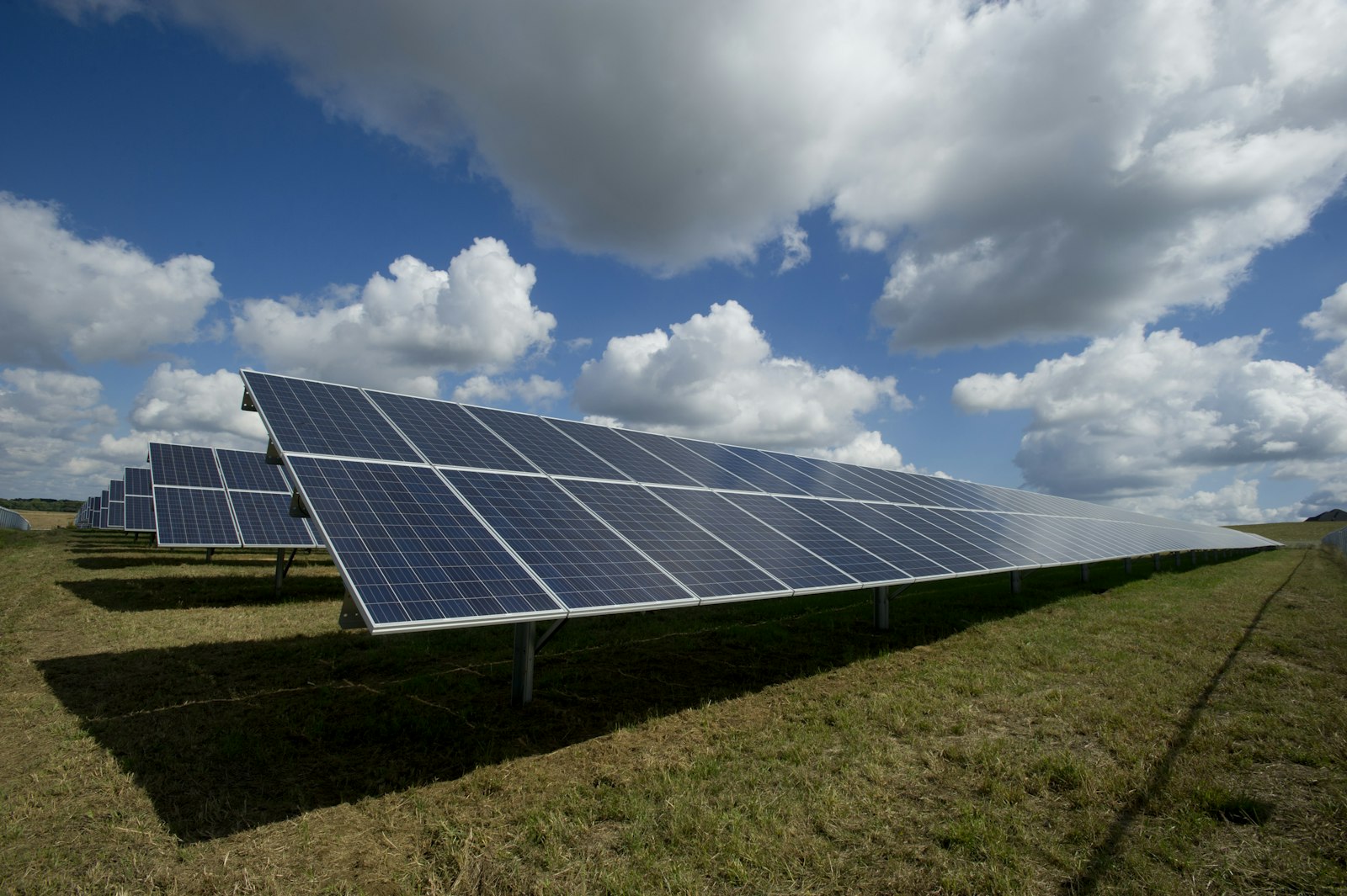 Solar panels and mountains at dawn in inland Spain